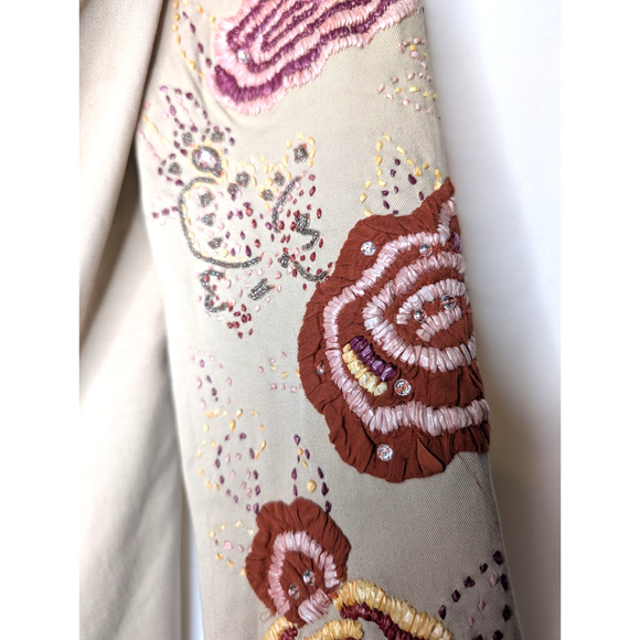 Liu Jo Y2K Boho Floral Embroidered Beaded Sequin Artsy Whimsical Khaki Jacket 10 - Picture 5 of 9